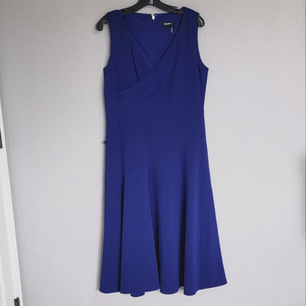 DKNY BLUE MIDI FLARE DRESS/ SIZE 12